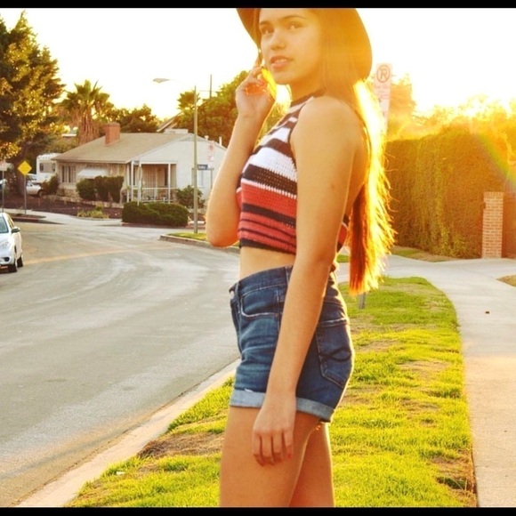 FOREVER 21•red blue crochet halter size L - Picture 2 of 7